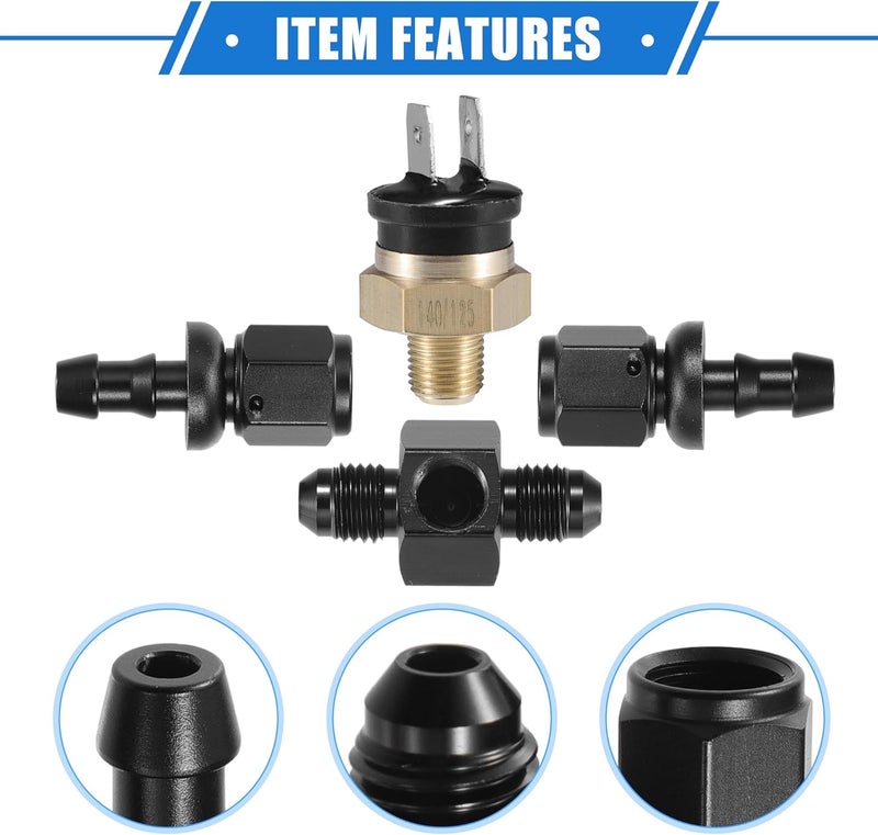VekAuto Coolant Hose Thermostat Switch Kit, 4AN 140'F on - 125'F Off Transmission Cooler Sensor Fan Oil Cooler Radiator Electric Switch Fitting Universal for Car Truck Metal Black - Image 4
